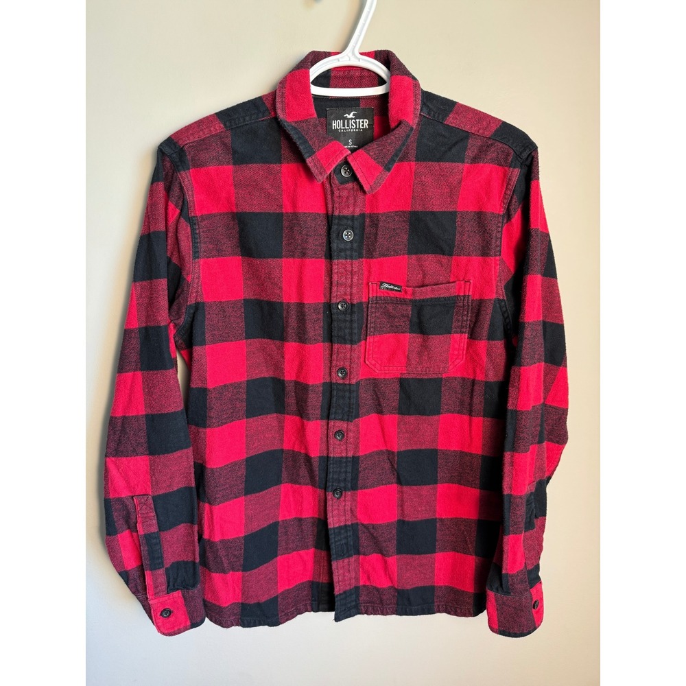 Hollister Mens Red Black Buffalo Plaid Flannel Shirt Small Lumberjack Cabin Cozy